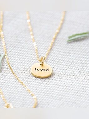 NIB Delicate Gold 'Loved' Necklace Olive & Cocoa - Lovely gift!